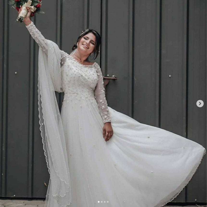 Christian Bridal Gown with Pearl Embellished